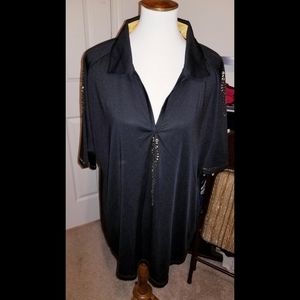 NWT Lopez Golf Shirt, 2X, black with gold detail
